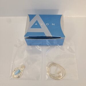 Avon Sterling Silver 925 Denim Blue Mother of Pearl Necklace 2004- Vintage NOS